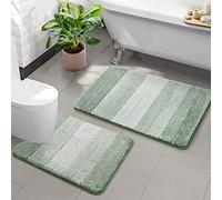 Kmson 2 Piece Ombre Bathroom Rugs Set with U-Shaped Mat, Non Slip,Quick Drying, Ultra Soft and Water Absorbent Bath Carpet for Bedroom Floor Living Room,Machine Washable Green