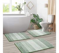 Kmson 3 Pcs Ombre Bathroom Rugs Set with U-Shaped Mat, Non Slip,Quick Drying, Ultra Soft and Water Absorbent Bath Carpet for Bedroom Floor Living Room,Machine Washable,Green