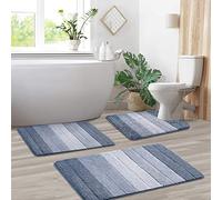 Kmson 3 Pcs Ombre Bathroom Rugs Set with U-Shaped Mat, Non Slip,Quick Drying, Ultra Soft and Water Absorbent Bath Carpet for Bedroom Floor Living Room,Machine Washable,Blue