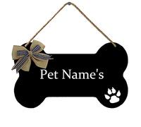 KMszsm Personalized Dog Bone - Dog House Wooden Sign Decor - Custom Name with Paw and Ribbon - Perfect signs for Gift. The Nicest Ornament For Home(8.4 x 4.8Inches)