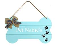KMszsm Personalized Dog Bone - Dog House Wooden Sign Decor - Custom Name with Paw and Ribbon - Perfect signs for Gift. The Nicest Ornament For Home(8.4 x 4.8Inches)