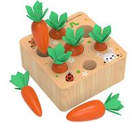 KMTJT Montessori Toys for 1 2 3 Year Old Toddlers, Carrot Harvest Game Wooden Toy for Age 12 18 Months Baby Boys Girls, Educational Learning Shape Sorting Matching Gifts for Babies 1-3