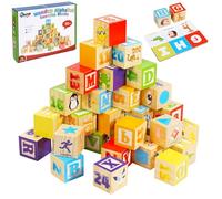 KMTJT Wooden Alphabet Blocks for Toddlers 1-3 | Abc Stacking Blocks Toys for 1 2 3 Year Old Kids | One Year Old Girl Boy 1st First Birthday Number Building Blocks Learning Educational Toys