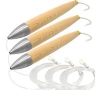 Kmucutie 3 pcs Rigged Cedar Plugs 6 inch Cedar Plug Saltwater Tuna trolling Fishing Lures (3 Pieces Color -C)