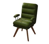 KMUD PU Leather Accent Chair Upholstered Reading Chair with High Backrest Armchair Office Desk Chair No Wheels,Comfy Vanity Chair Retro Wood Side Chair for Living Room Bedroom(Green)