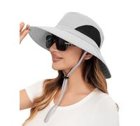 KMUTZENS Wide Brim Sun Hat UPF50+ Waterproof Foldable Cap, Unisex Sun Protection Hat with Breathable Mesh and Chin Strap for Hiking Fishing Gardening and Camping Light Gray