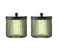 KMWARES 2-Pack Glass Qtip Holder Dispenser Set for Cotton Ball, Swab, Round Pads, Floss Picks - Bathroom Canister Storage Organization and Vanity Makeup Organizer(Olive Green)