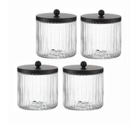 KMwares 4-Pack Glass Qtip Holder Dispenser Set for Cotton Ball, Swab, Round Pads, Floss Picks - Bathroom Canister Storage Organization and Vanity Makeup Organizer(Clear-4)