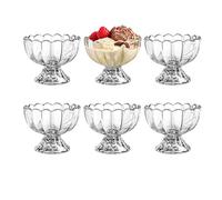 KMwares 6PCs Set 5oz Small Cute Footed Tulip Glass Dessert Bowls/Cups - Perfect for Dessert, Sundae, Ice Cream, Fruit, Salad, Snack, Cocktail, Condiment, Trifle and Christmas Holiday Party (Clear)
