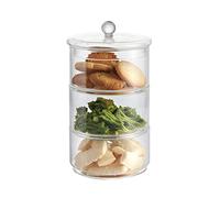 KMwares Small 3 Tier/Level Stackable Round Glass Storage Container/Canister/Organizer/Apothecary Jar Set with Lid - Nice for Snack/Candy/Cookie Display or Kitchen/Bathroom Decoration (Clear)