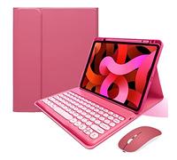 KMXDD Keyboard Case Compatible with iPad 11-inch A16 2025, iPad 10th Generation 10.9 Inch 2022 Case with Bluetooth Mouse Round Key Cute Removable Color Keyboard Cover,Begonia Red
