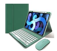 KMXDD Keyboard Case Compatible with iPad 11-inch A16 2025, iPad 10th Generation 10.9 Inch 2022 Case with Bluetooth Mouse Round Key Cute Removable Color Keyboard Cover,Dark Green