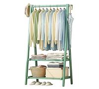 KMXNSJZS Bamboo Clothes Rack Open Wardrobe System With Hanging Rod Standing Garment Stand For Bedroom Clothing With Shoe Storage Shelf,Pea Green 86X40X160Cm