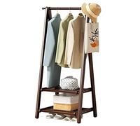 KMXNSJZS Bamboo Clothes Rack Open Wardrobe System With Hanging Rod Standing Garment Stand For Bedroom Clothing With Shoe Storage Shelf,Brown 66X40X160Cm