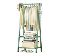 KMXNSJZS Bamboo Clothes Rack Open Wardrobe System With Hanging Rod Standing Garment Stand For Bedroom Clothing With Shoe Storage Shelf,Pea Green 66X40X160Cm