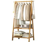 KMXNSJZS Bamboo Clothes Rack Open Wardrobe System With Hanging Rod Standing Garment Stand For Bedroom Clothing With Shoe Storage Shelf,Wood Color 86X40X160Cm