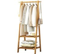 KMXNSJZS Bamboo Clothes Rack Open Wardrobe System With Hanging Rod Standing Garment Stand For Bedroom Clothing With Shoe Storage Shelf,Wood Color 66X40X160Cm
