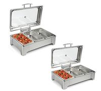 KMXNSJZS Chafing Dish Buffet Set, Chafers 8Qt Buffet Rs And Warmers, Silver Rectangular Catering Chafer Warmer Set With Thermoregulator And Visual Lid, For Kitchen Party Banque，3 Grid 9L/8Qt 2Pcs