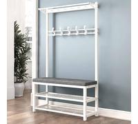 KMXNSJZS Modern Industrial Metal Coat Rack With Shoe Bench - Standing Entryway Coat Tree With 11 Hooks 2-Tier Shoe Storage Easy Assembly For Hallway Living Rooms,A 100Cm