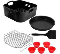 Kmxo 9 Inch Silicone Air Fryer Liners - 5PCS Reusable Square Liners for COSORI 6L/6.2L/6.4L, Russell Hobbs 8L XXL - Non-Stick Air Fryer Accessories, Heat Resistant, Easy to Clean