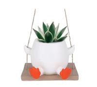 Kmxo Charming Goose Swing Planter Pot - Small Resin Hanging Succulent Pot for Indoor Decor - Cute Animal Plant Holder for Desk, Shelf, Garden, or Balcony Decoration | DIY Swinging Plant Pot with Face