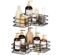Kmxo Corner Shower Caddy No Drilling - Stainless Steel Bathroom Shelf Organiser with Soap & Razor Holder, Rustproof Shower Storage Rack for Bathroom Wall-Black
