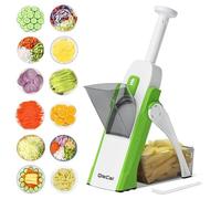 Kmxo Safe Mandoline Slicer Vegetable Chopper - 5 in 1 Veggie Cutter with Julienne, Dicer & Grater Blades - Adjustable Thickness, Hand Protector, Kitchen Food Slicer for Fruits & Vegetables French Fry