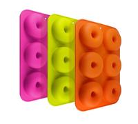 Kmxo Silicone Donut Mould (3 in one Pack) 18 Cavities Large Doughnut Tray - Non-Stick - Reusable Cake, Soap & Jelly Mold - Oven, Microwave & Dishwasher Safe Green, Orange, Pink