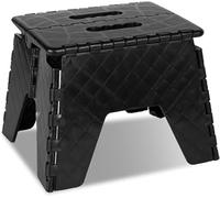 Kmxo Small Folding Step Stool - Black Plastic 25x21x21cm - Slip-Resistant Top - Foldable Multipurpose Footstool for Home, Kitchen, Bathroom - Easy Storage - 150kg Load Capacity