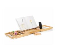 Kmxo Wooden Bath Caddy Tray, Extendable Bathtub Shelf Wine Glass Holder, Book/iPad Stand & Phone Slot - Adjustable Bath Rack for Relaxing Spa Experience at Home, Durable Bath Board- Natural Wood