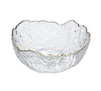 KMYC Glass Salad Bowl Large Size,Trifle Bowls Mixing Serving for Soup Fruit Dessert Pasta Curry Popcorn Cereal,Fashion Gold Rim and Irregular Shape (1pc Bigger)