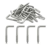KMYZQDV 20Pcs L Hooks Screw-in Wall Hook 2 in Stainless Steel Shaped Hanging Hanger Right Angle Cup Hook for Medals Wand Hang All Screws Wrench Screw in Hook-in Shape Hangers The