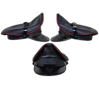 kn Genuine Leather Black Red Trim Army Muir Biker Peak BLUF Police Gay Military Cap (Medium)