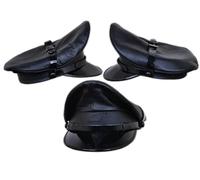 kn Genuine Real Leather Black Army Muir Biker Peaked Police Gay BLUF Cap Hat (Large)