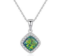 KN571101◆JerseyLee◆Designer Handmade Beautiful Nature Opal Necklace, 925 Sterling Silver Jewelry, Fine Jewelry, Birthstone Necklace, Gift for Women, with Gift Box/Bag (Blue)