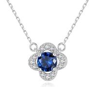 KN652801◆JerseyLee◆925 Sterling Silver Designer Jewelry Sri Lanka Sapphire Necklace with Sparkling Diamonds | Gem for 5th/45th Anniversary | September Birthstone | Gift for Women with Gift Bag