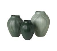 Knabstrup Keramik Knabstrup mini vase ripple matte 3-piece set Misty green-celadon green-dark green