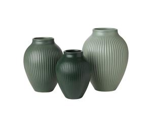 Knabstrup Keramik Knabstrup mini vase ripple matte 3-piece set Misty green-celadon green-dark green