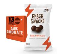 Knack Snacks Crunchy Protein Balls | Dark Chocolate Flavour | 10 x 34g Bags | 13g Protein Per Bag | Lower Sugar & Naturally Gluten Free Crunchy Chocolate Snack | Lunchbox & On-the-Go Snack Packs