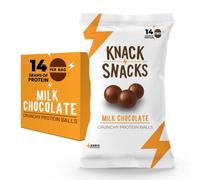 Knack Snacks Crunchy Protein Balls | Milk Chocolate Flavour | 10 x 34g Bags | 14g Protein Per Bag | Lower Sugar & Naturally Gluten Free Crunchy Chocolate Snack | Lunchbox & On-the-Go Snack Packs