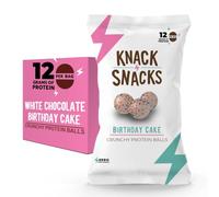 Knack Snacks Crunchy Protein Balls | White Chocolate Birthday Cake Flavour | 10 x 34g Bags | 12g Protein Per Bag | Lower Sugar & Naturally Gluten Free | Protein Snack | On-the-Go Snack Packs