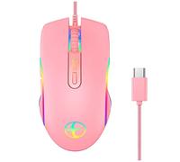 Knadgbft 3200 DPI Wired Mouse RGB 4 Backlight Breathing LED Wired Mouse, Pink Type-C Model