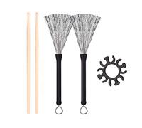 Knadgbft 5A Wooden Drum Stick Kit with Metal Drum Brush,Drum Stick Holder Clip,Retractable Steel Wire Drum Jazz Drum Brushes