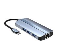 Knadgbft 6-In-1 USB C Hub Docking Station Type C USB HUB USB3.0 RJ45 1000Mbps SD TF Card Reader PD 100W Charger -Compatible