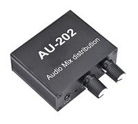 Knadgbft AU-202 2 Input 2 Output Stereo Mixer Audio Distributor for Headphone External Power AMP Volume Alone Control