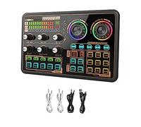 Knadgbft Audio Interface Live Sound Board Black for PC Microphone, Audio Mixer for Karaoke, Gaming