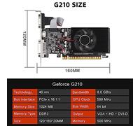 Knadgbft GT210 1G DDR3 Graphics Card 64Bit 589MHZ 500MHZ DVI+VGA+-Compatible Video Card Accessories