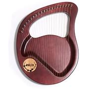 Knadgbft Lyre Harp,Greek Violin,21 String Mahogany Lyre Instrument,Harp with Tuning Wrench,for Beginner Music Lovers,Fuchsia