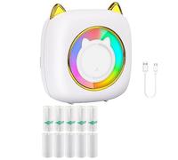 Knadgbft Mini Sticker Printer Pocket Inkless Thermal Printer 10 Rolls Thermal Paper, For Photo Notes Memo + RGB Light White