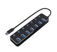Knadgbft USB Hub 7 Ports USB 3.0 5Gbps Hub Splitter Extender with Power Switch and LED for Laptop PC Black